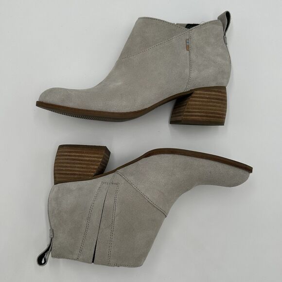 TOMS Leilani Drizzle Grey Suede Ankle Boots Women's Size 7 Western Chunky Heel - Picture 4 of 14